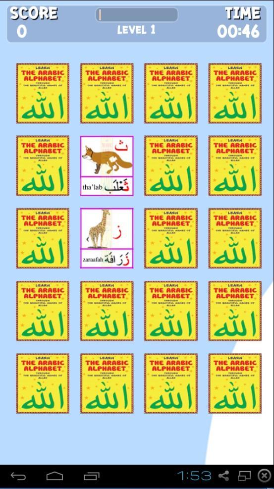 Arabic Alphabet Memory game