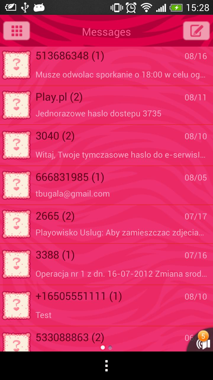 GO SMS Pink Zebra Theme