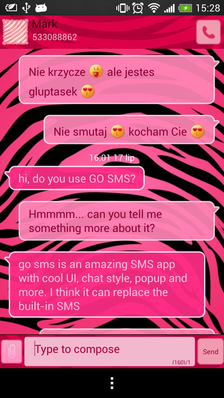 GO SMS Pink Zebra Theme