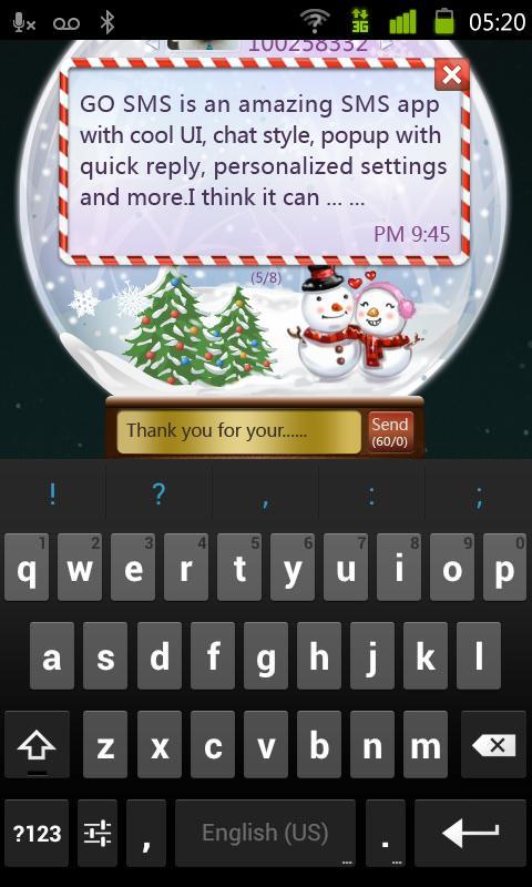 GO SMS Pro Snowlove Popup them