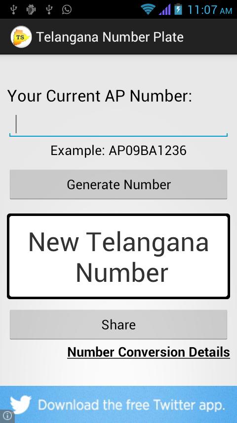 Telangana Vehicle Number Plate