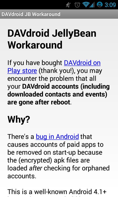 DAVdroid JB Workaround