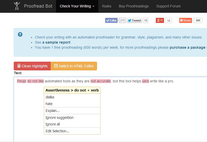 Proofread Bot Grammar Checker