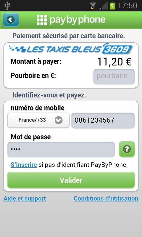 PayByPhone Taxis Bleus