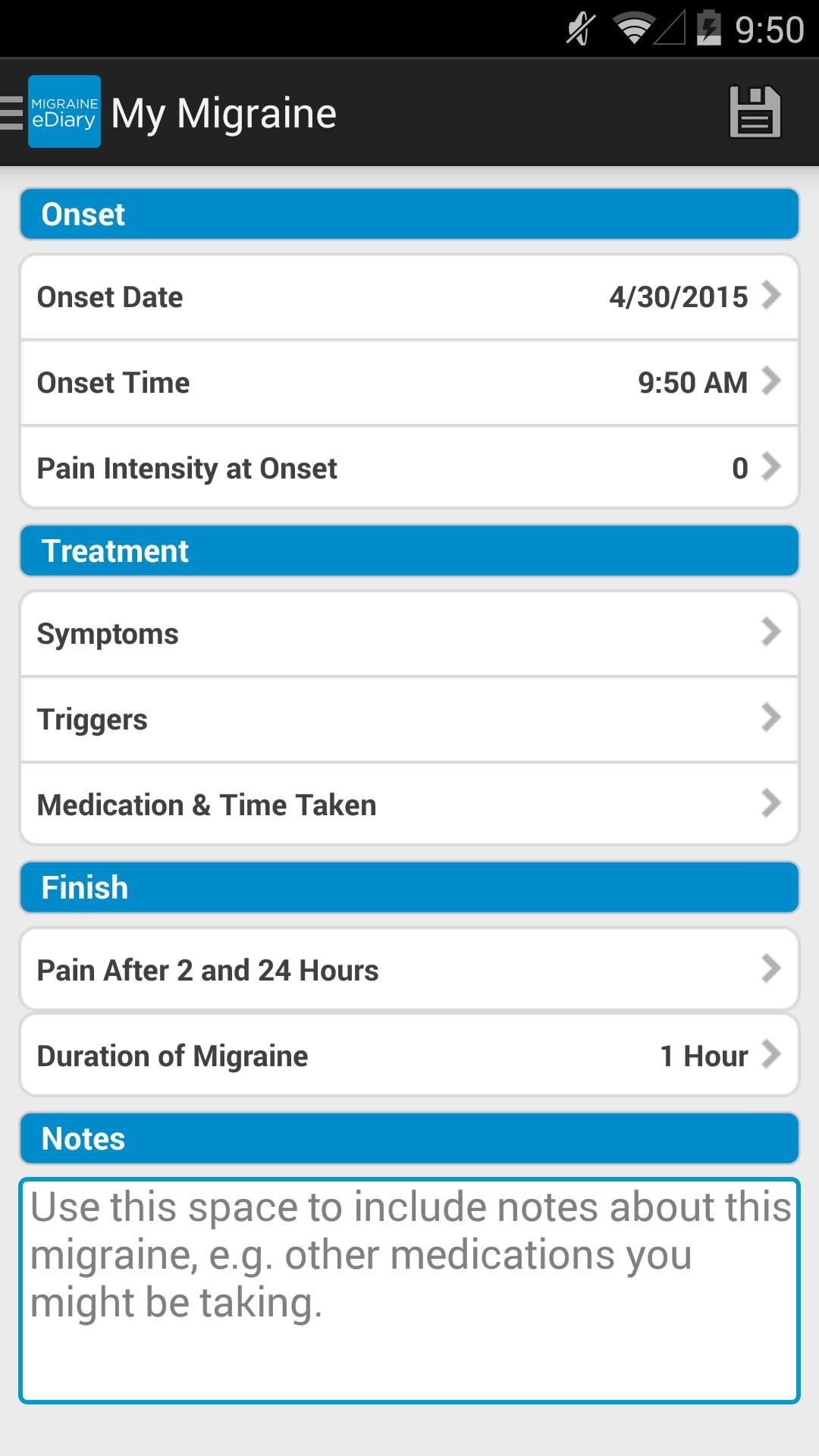 Migraine eDiary