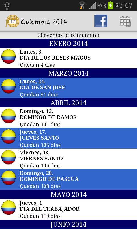 Calendario Feriados Colombia
