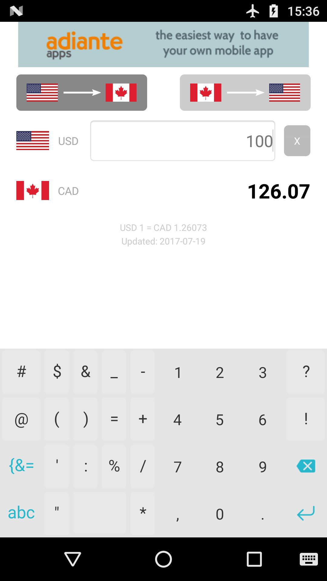US Dollar to Canadian Dollar