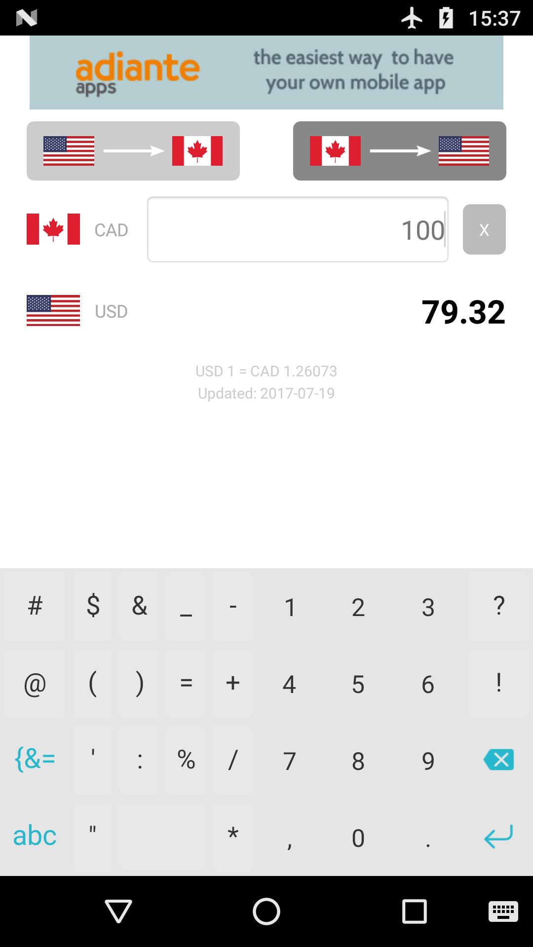 US Dollar to Canadian Dollar