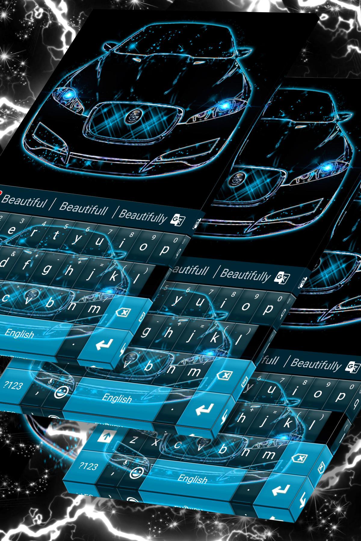 Neon Blue Cars Keyboard Theme