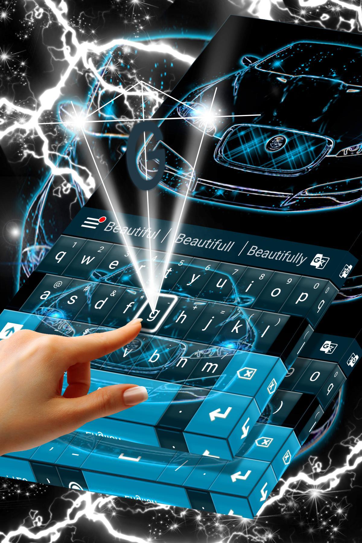Neon Blue Cars Keyboard Theme