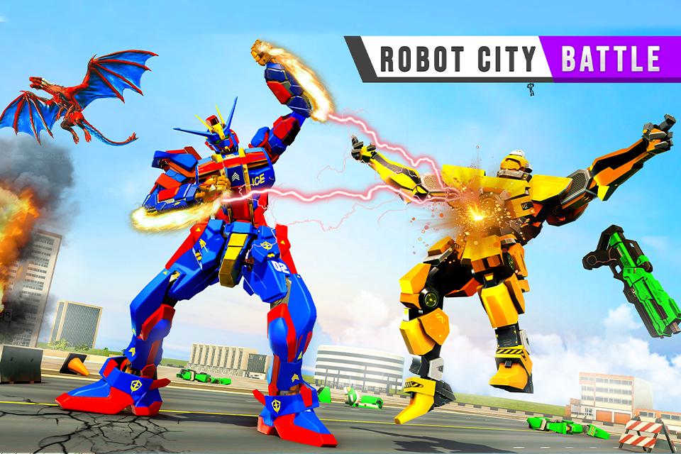 Police Shark Robot Car Game