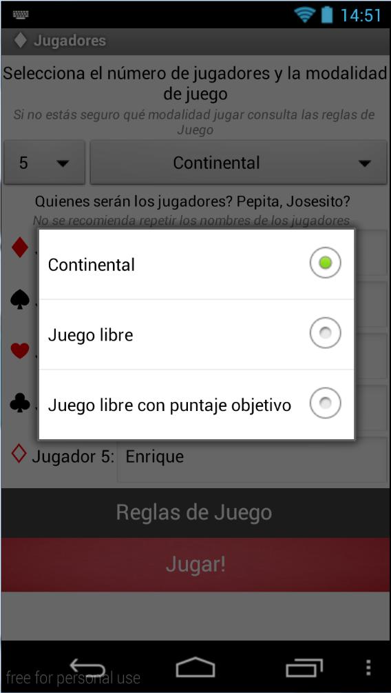 Naippe - Puntajes Continental