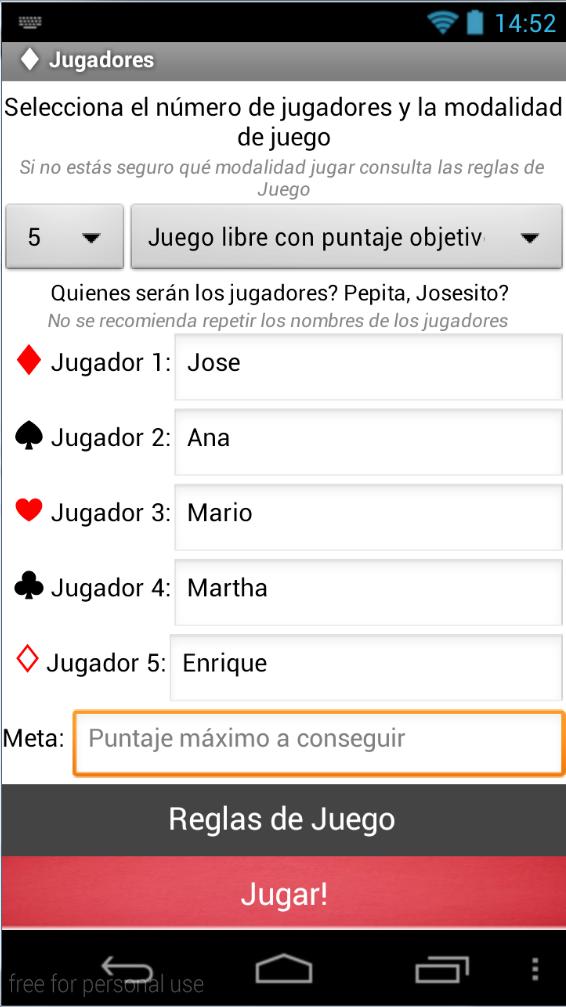 Naippe - Puntajes Continental